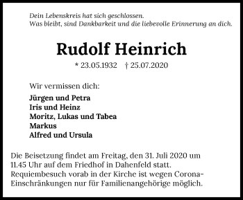 Traueranzeige von Rudolf Heinrich von GESAMT