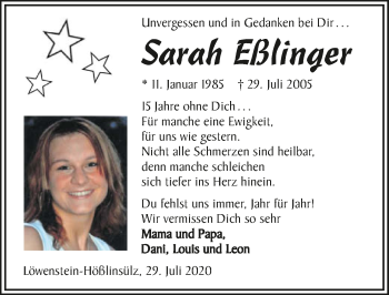 Traueranzeige von Sarah Eßlinger von GESAMT
