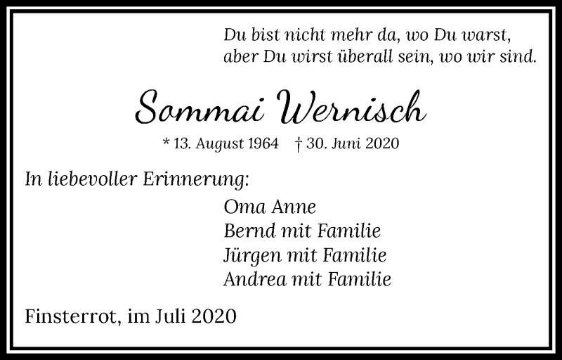  Traueranzeige für Sommai Wernisch vom 07.07.2020 aus GESAMT
