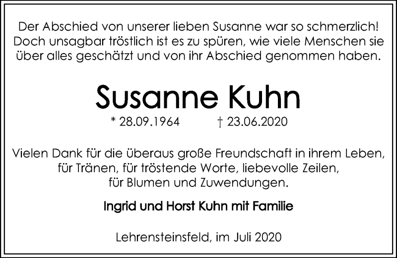  Traueranzeige für Susanne Kuhn vom 10.07.2020 aus GESAMT