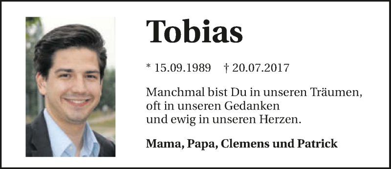  Traueranzeige für Tobias Schmidt vom 20.07.2020 aus GESAMT