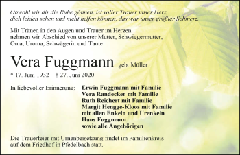 Traueranzeige von Vera Fuggmann von GESAMT