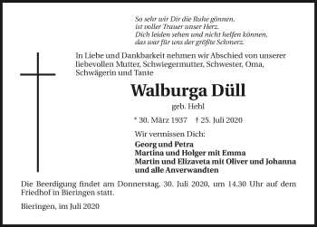 Traueranzeige von Walburga Düll von GESAMT