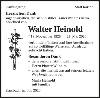 Traueranzeige von Walter Heinold von GESAMT