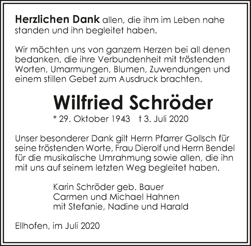  Traueranzeige für Wilfried Schröder vom 22.07.2020 aus GESAMT