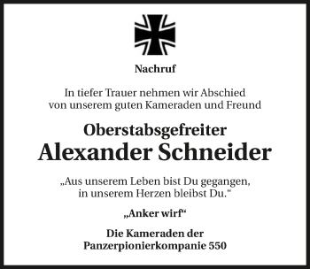 Traueranzeige von Alexander Schneider von GESAMT