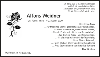 Traueranzeige von Alfons Weidner von GESAMT