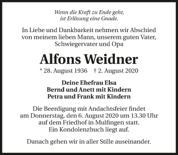 Traueranzeige von Alfons Weidner von GESAMT