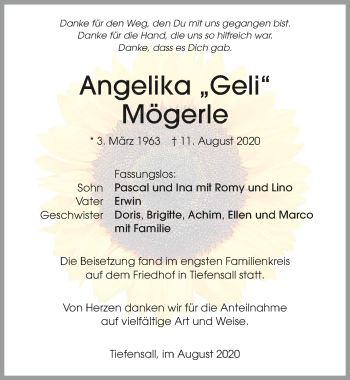 Traueranzeige von Angelika Mögerle von GESAMT