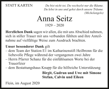 Traueranzeige von Anna Seitz von GESAMT