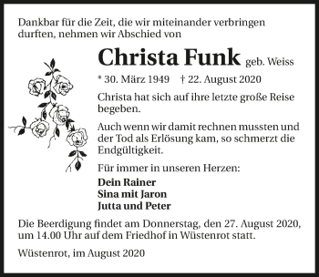 Traueranzeige von Christa Funk von GESAMT