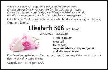 Traueranzeige von Elisabeth Süß von GESAMT