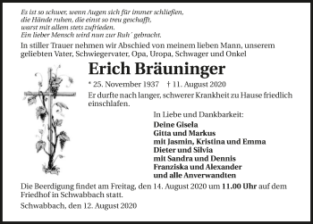 Traueranzeige von Erich Bräuninger von GESAMT