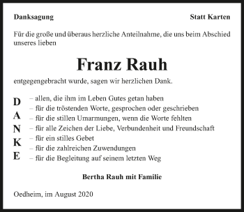 Traueranzeige von Franz Rauh von GESAMT