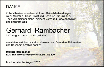 Traueranzeige von Gerhard Rambacher von GESAMT