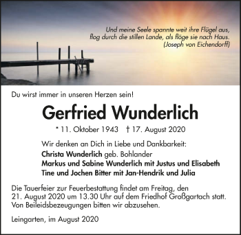 Traueranzeige von Gertfried Wunderlich von GESAMT