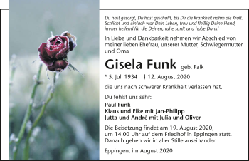 Traueranzeige von Gisela Funk von GESAMT