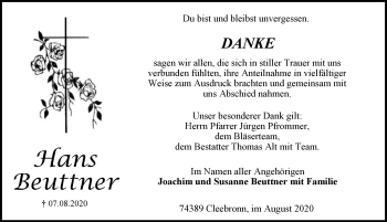 Traueranzeige von Hans Beuttner von GESAMT