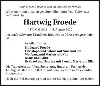 Traueranzeige von Hartwig Froede von GESAMT