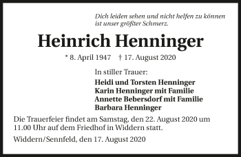 Traueranzeige von Heinrich Henninger von GESAMT
