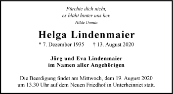 Traueranzeige von Helga Lindenmaier von GESAMT