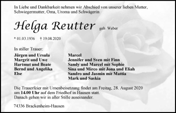 Traueranzeige von Helga Reutter von GESAMT