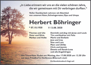 Traueranzeige von Herbert Böhringer von GESAMT