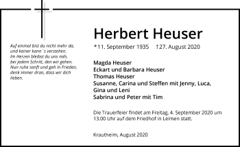 Traueranzeige von Herbert Heuser von GESAMT