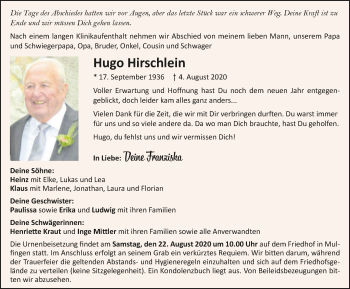Traueranzeige von Hugo Hirschlein von GESAMT