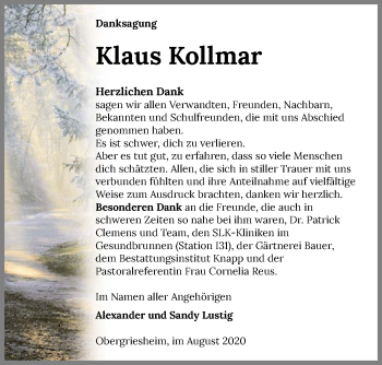 Traueranzeige von Klaus Kollmar von GESAMT