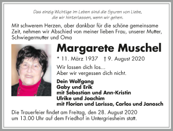 Traueranzeige von Margarete Muschel von GESAMT