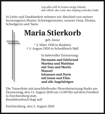 Traueranzeige von Maria Stierkorb von GESAMT