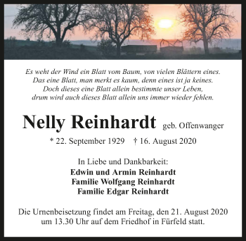 Traueranzeige von Nelly Reinhardt von GESAMT
