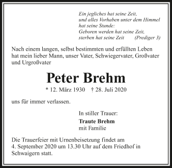 Traueranzeige von Peter Brehm von GESAMT