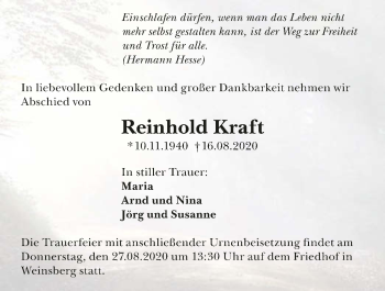 Traueranzeige von Reinhold Kraft von GESAMT
