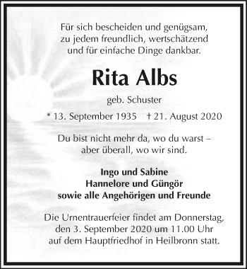 Traueranzeige von Rita Albs von GESAMT