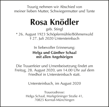 Traueranzeige von Rosa Knödler von GESAMT
