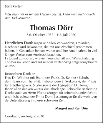 Traueranzeige von Thomas Dörr von GESAMT