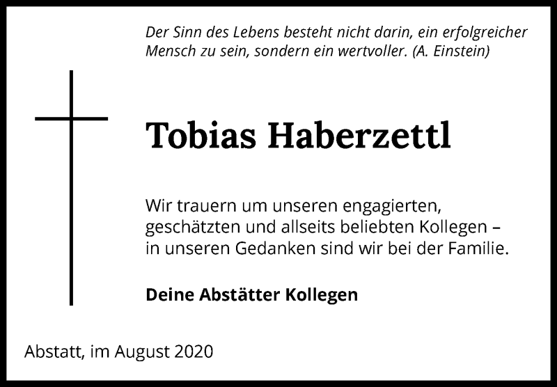 Traueranzeige für Tobias Haberzettl vom 05.08.2020 aus GESAMT