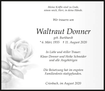 Traueranzeige von Waltraut Donner von GESAMT