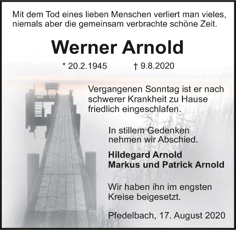  Traueranzeige für Werner Arnold vom 17.08.2020 aus GESAMT