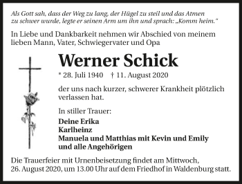 Traueranzeige von Werner Schick von GESAMT