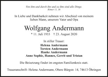 Traueranzeige von Wolfgang Andermann von GESAMT
