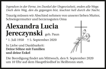 Traueranzeige von Alexandra Lucia Jereczynski von GESAMT