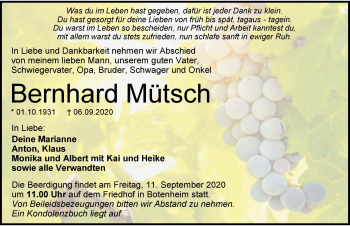 Traueranzeige von Bernhard Mütsch von GESAMT