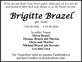 Traueranzeige von Brigitte Brazel von GESAMT