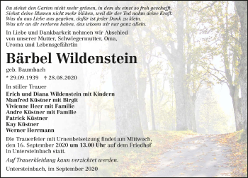 Traueranzeige von Bärbel Wildenstein von GESAMT
