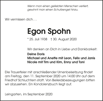 Traueranzeige von Egon Spohn von GESAMT