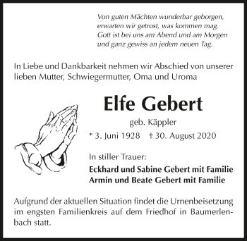 Traueranzeige von Elfe Gebert von GESAMT