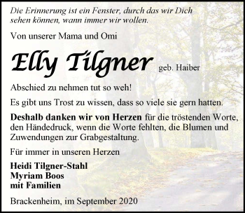 Traueranzeige von Elli Tilgner von GESAMT